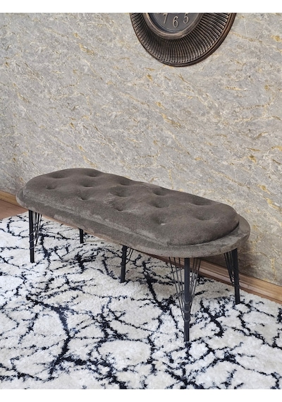 Zafir Ufo Oturak Bench - Siyah Boyalı Telli Ayak - Oturak - Bench - Puf - Yatak Ucu Pufu Kahverengi