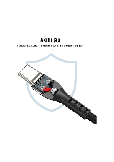 Type-c Type-c Hızlı Şarj Kablosu Pd 60w 3a 1.2m - Alüminyum Kasa Ultra Dayanıklı Akıllı Çipli Siyah