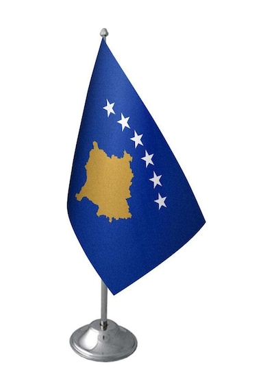 Masa Üstü Kosova Bayrağı Krom Direk Masa Bayrak Seti