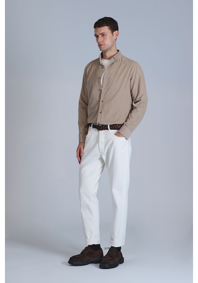 Lufian Water Erkek Basic Gömlek Slim Fit Bej Bej 112010664100550 Bej