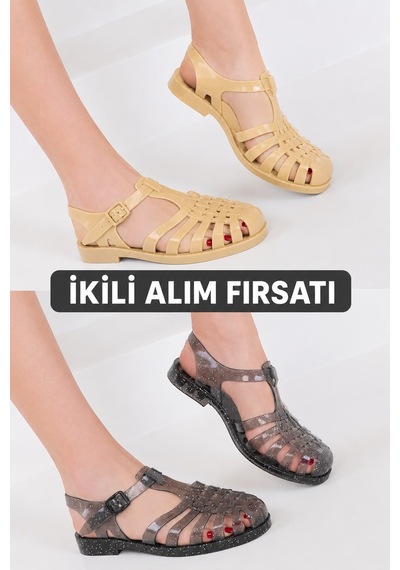 Papucumun Dünyası Kadın Jelly Suya Dayanıklı Deniz Kumsal Sandaleti Çok Renkli