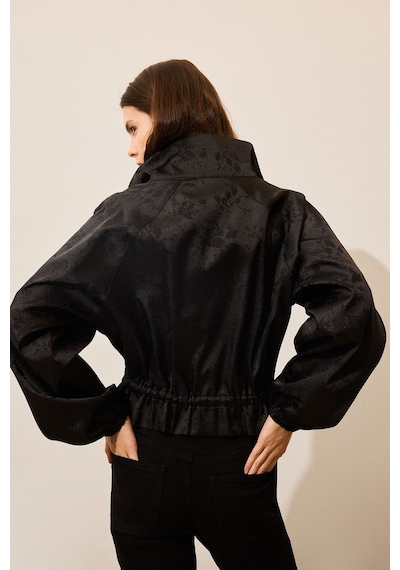 Defacto Beli Büzgülü Jakarlı Balloon Fit Dik Yaka Blazer Ceket I5184ax26wnbk81 Siyah-bk81
