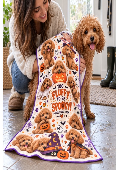 Kedi & Köpek Kurulama Havluları Poodle Halloween Büyük Boy Hızlı Kuruyan 60x120cm