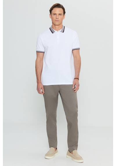 Altınyıldız Collectıon Erkek Beyaz %100 Pamuk Slim Fit Dar Kesim Polo Yaka Tişört
