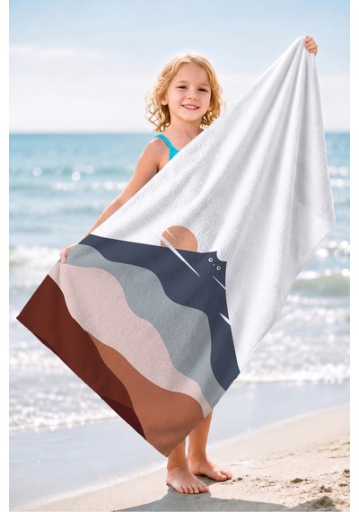 Minimalist Dağ Manzara Plaj Havlusu - Modern Bohem Pastel Renkli Hızlı Kuruyan Mikrofiber Havlu Uçuk Çayı