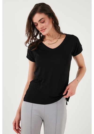 Lela V Yaka Relaxed Fit Yırtmaç Detaylı 2'Li Paket Bayan Bluz 5862000S2 Siyah-Olive