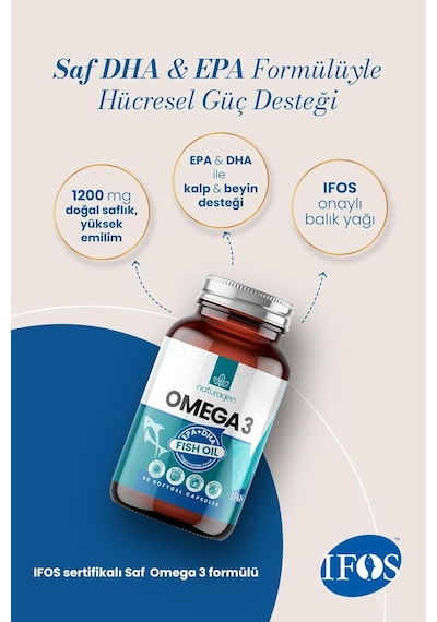 1200 Mg Omega 3 Balık Yağı 60 Softgel Yumuşak Kapsül Fish Oil Ifos Sertifikalı 384mg Epa + 240mg Dha 1 Aylık Kullanım