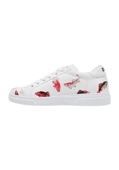 Kadın Vegan Deri Beyaz Sneakers - Koi World Tasarım Çok Renkli