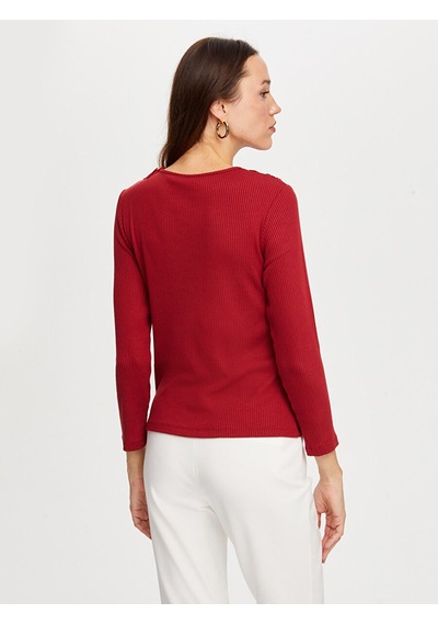 Dantel Çiçek Aplikeli Yuvarlak Yaka Kaşkorse Tshirt W26tsh070 Uw26tsh07040 Bordo