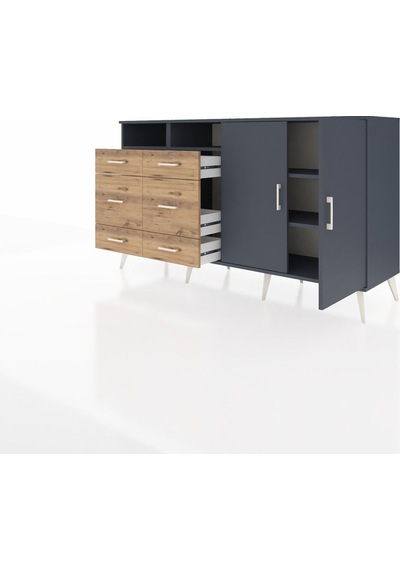 Hyperion Konsol 4 Raflı 6 Çekmeceli 2 Kapaklı 176x44x99 Antrasit-antrasit/çam Antrasit - Antrasit Hyperion Konsol 4 Raflı 6 Çekmeceli 2 Kapaklı 176x44x99 Antrasit-antrasit/çam Antrasit - Antrasit