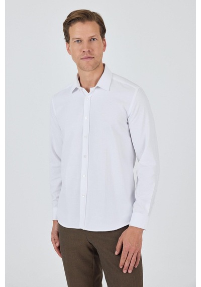 İmza Uzun Kol Desenli Armürlü Sert Yaka Cepsiz Pamuklu Classic Slim Fit Gömlek 1004250194 Beyaz İmza Uzun Kol Desenli Armürlü Sert Yaka Cepsiz Pamuklu Classic Slim Fit Gömlek 1004250194 Beyaz