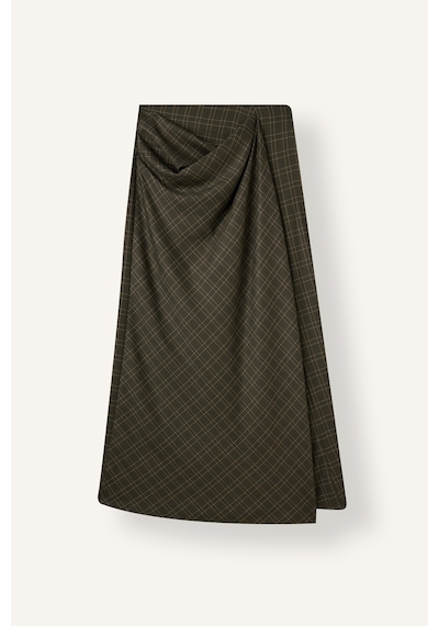 Defacto Regular Fit Drape Detaylı Kareli Normal Bel Etek I3597ax26wnkh70 Haki-kh70