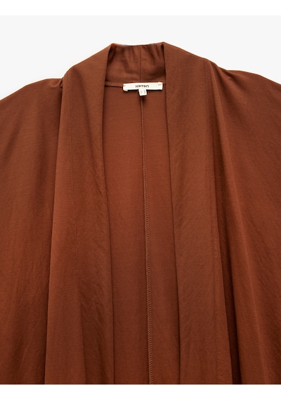 Koton Viskon Kumaş Karışımlı Kısa Kollu Rahat Kalıp Kimono Ceket Kahverengi 5sak30063ek Kahve