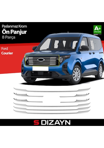 S-dizayn Ford Courier Krom Ön Panjur 8 Prç. 2023 Üzeri A+ Kalite