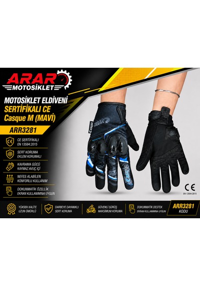 Arar Motosiklet Eldiveni Sertifikalı Ce Casque M Mavi -arr3281