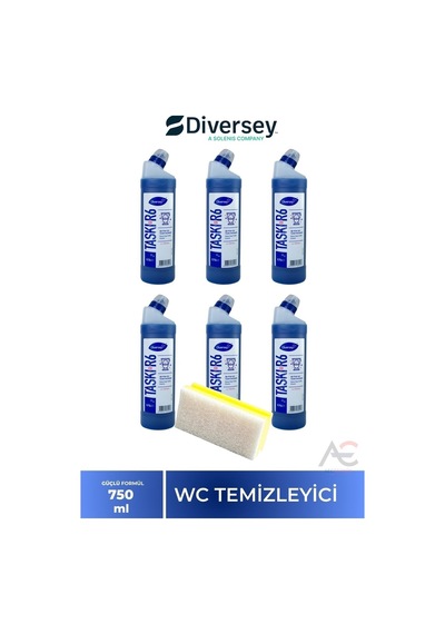 Diversey Tuvalet Temizleyici Taskı R6 Wc 750ml 6 Adet + Hassas Temizlik Süngeri 1 Adet 160gr