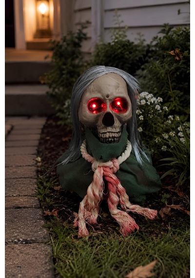 Halloween Cadılar Bayramı Sesle Aktifleşen Zeminde Hareket Eden Işıklı Kuru Kafa Dekoru