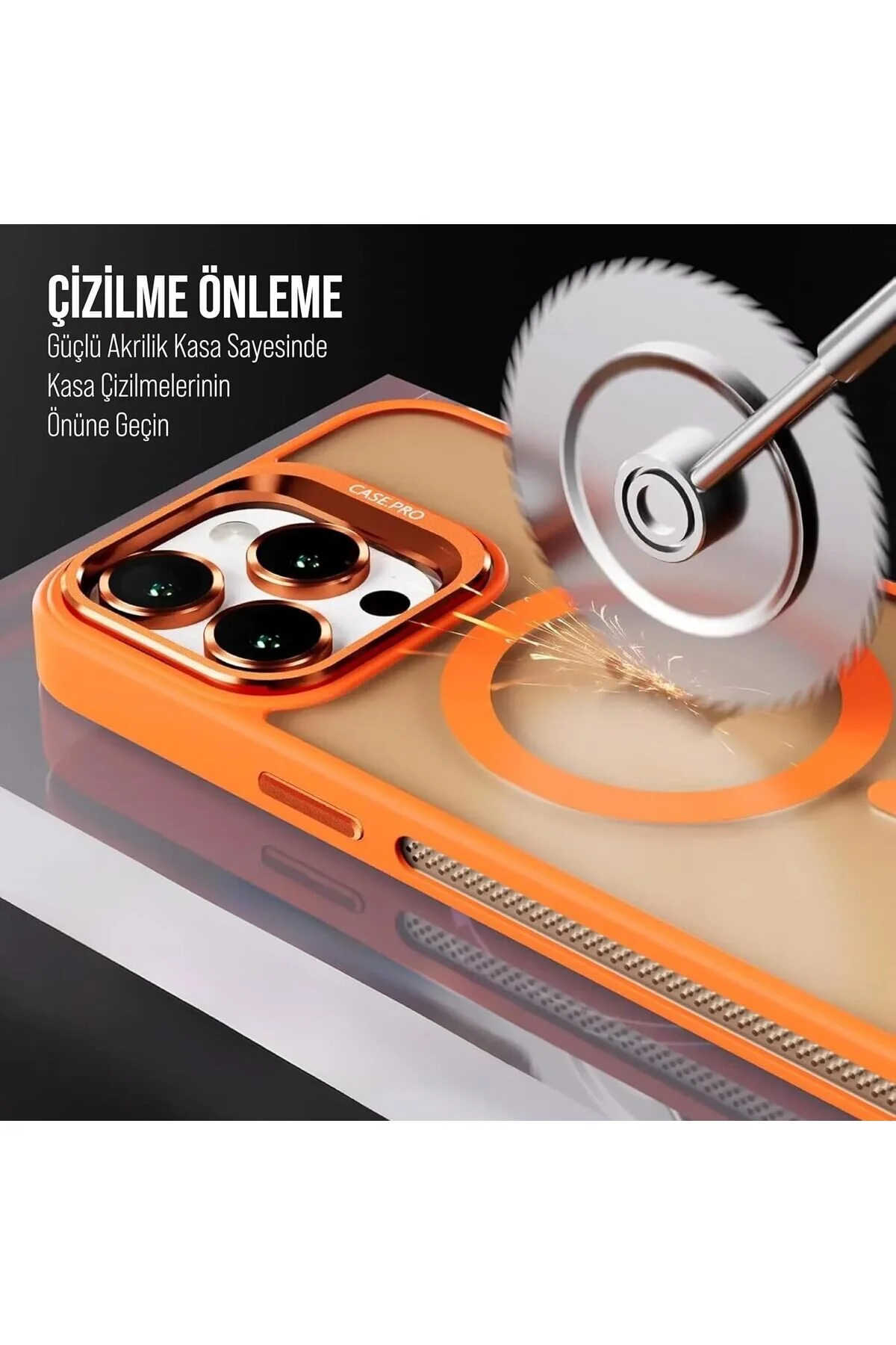 İphone 13 Uyumlu Magsafe Kılıf Mıknatıslı Standlı Darbeye Dayanıklı Mat Şeffaf Arka Kapak Lens li Turuncu