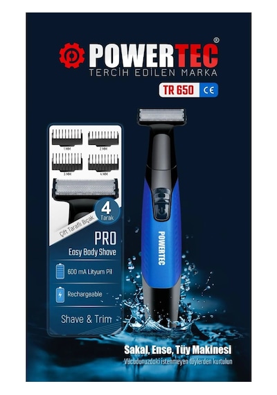 Tr-650 Body Groom Powertec Sakal Vücut Kıl Tüy Tıraş Makinesi Şarjlı