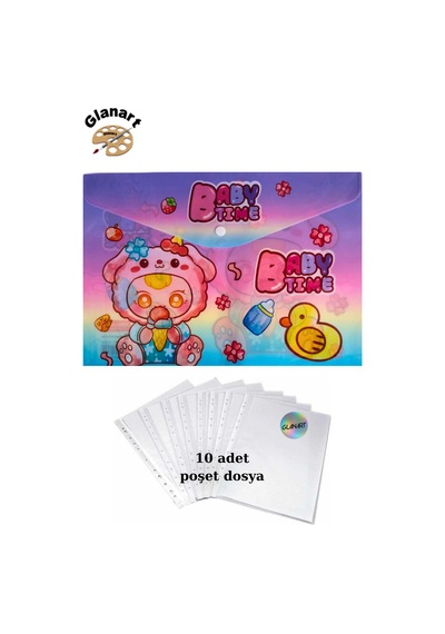 A4 Boy Çıt Çıt Ödev Dosyası +10' Lu Poşet Dosya Baby Time Gökkuşağı Çok Renkli