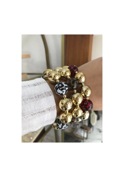 Gold Detaylı Leopar Model Lastikli Bilezik - Model 295 Çok Renkli