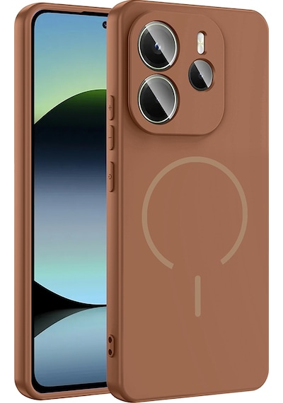 Xiaomi Redmi Note 14 4g Kılıf M-safe Şarj Özellikli Zore Meta Kapak Kahverengi