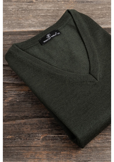 Woolen World V Yaka Battal Büyük Boy Yünlü Kolsuz Triko Süveter Yeşil