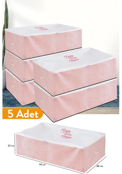 Serstil 5 Adet - Mega Boy Baza Altı Pembe Çizgili Hurç 74 X 46 X 22 Cm