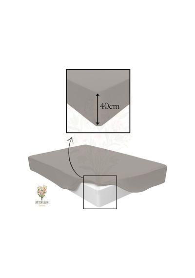 Home Premium Lastikli Çarşaf Yüksek Yataklara Özel 40cm Yükseklik Penye %100 Pamuk 150gr/m2 Oeko Tex Koyu Gri