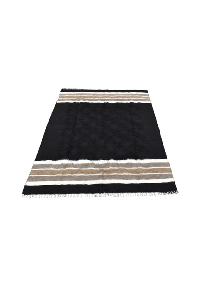 Kilim Antik El Dokuma Yün Çizgili Dikişsiz Çift Kişilik Tiftik Siirt Battaniyesi 0030 - Yeni - Siyah