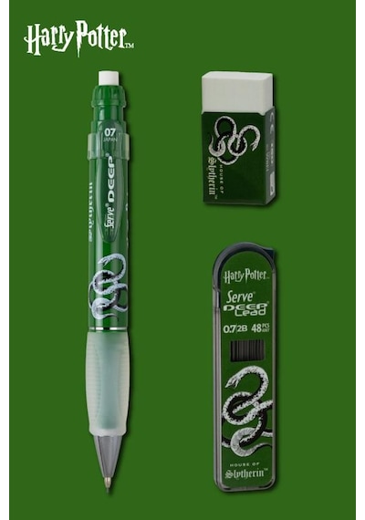 Serve Deep Üçlü Set 0.7 Mm Harry Potter Koleksiyonu Mekanik Versatil Kalem, 2b Min 48 Li & Pvc Siz Silgi Seti - Koyu Yeşil Çok Renkli