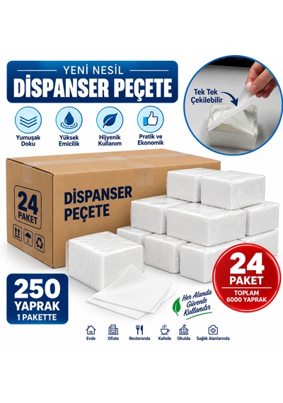 Dispenser Peçete Yeni Nesil 250 Yaprak 24 Paket