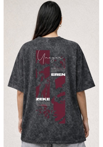 Tasarım Eren Yeager Zeke Attack On Titan Anime Baskılı Unisex Ove Siyah