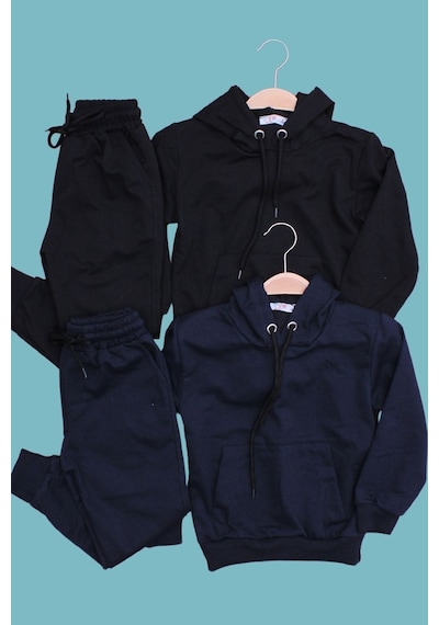 Fyk Kids 2'li Düz Eşofman Takımı Unisex Siyah - Lacivert