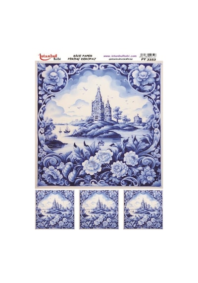 Pirinç Dekopaj Kağıdı 30x42cm Pt-3353 Mavi Çiçekler Manzara