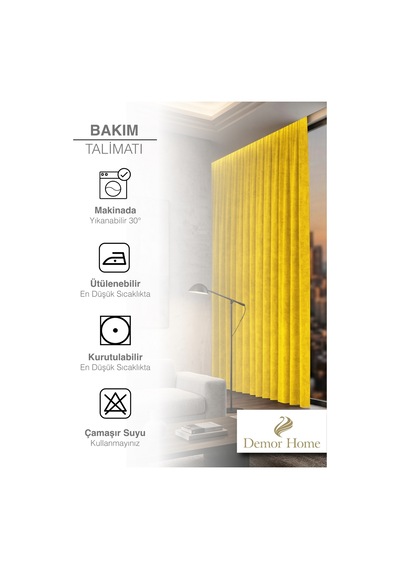 Br Demor Home 1/2 Sık Pile Acem Lalesi Sarısı Kadife Dokulu Fon Perde Ütü İstemez En Çok Satılan