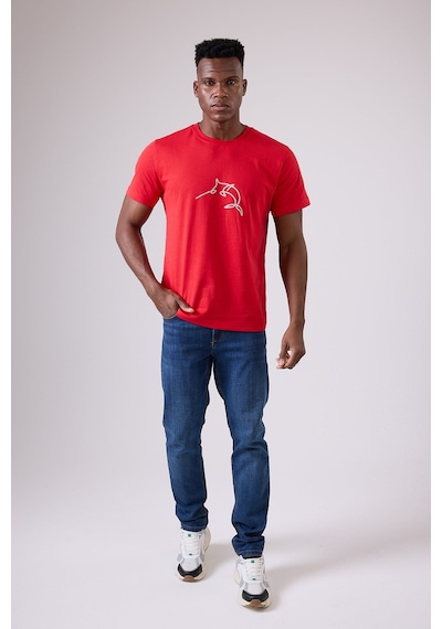 Marıne Tee Deniz Temalı Ribana Bisiklet Yaka Pamuk T-shirt-3121 Mercan