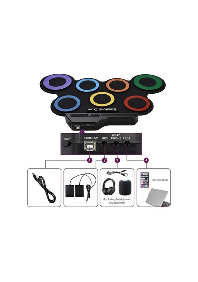 Magicvoice G3002r 7 Ped Gökkuşağı Renkli Elektronik Roll Up Davul Kiti