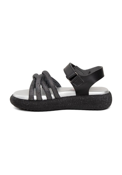 Minican Şa F 006 Filet Kız Çocuk Düz Sandalet Siyah Siyah