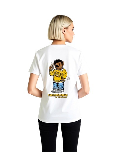 Paybuy Kadın Karikatür Ayı Grafik Baskılı Kısa Kollu Tişört %100 Pamuk R Beyaz