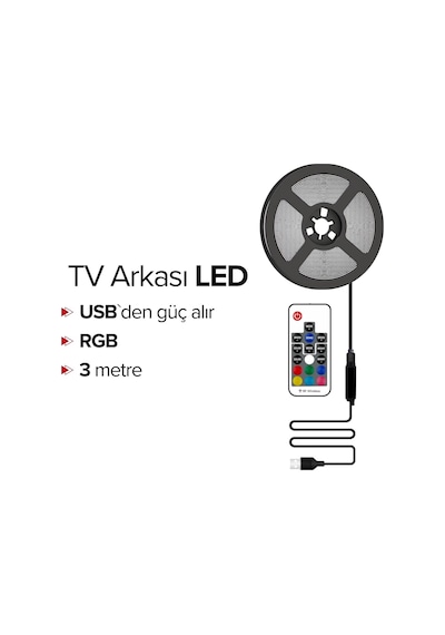 Tv Arkası Animasyonlu Rgb Şerit Led Seti Kumandalı 3 Metre - Cata - 5v Usb Girişli