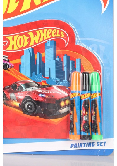 Dekomus İle Lisanslı Hot Wheels Boyama Defteri Ve 6 Adet Boya Kalemi Boyama Seti Ahşap