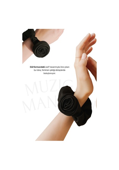 Gül Detaylı Siyah Saten Saç Tokası Muzıgae Mansıon Hair Band 89487628