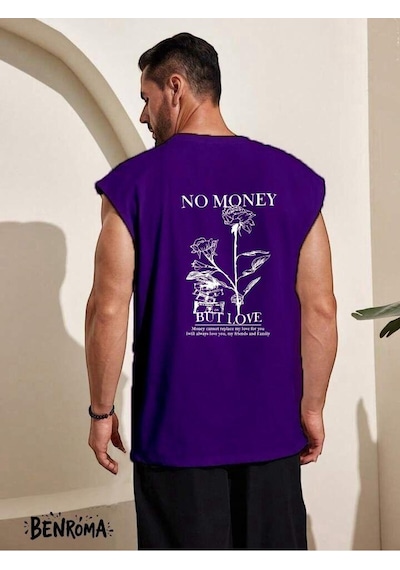 No Money But Love Baskılı Kolsuz Tişört Mor