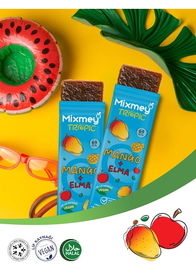 Mixmey Mango Meyve Barı 12 Adet | Atıştırmalıklar – Vegan, Glutensiz, Koruyucusuz (20GR X 12 ADET)