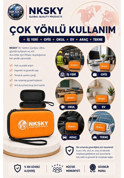 Nksky 36 Parça İlk Yardım Çantası, Turuncu Eva Çantalı İlk Yardım Seti, Bileğe Takılabilir Taşıma İpli Ecza Çantası