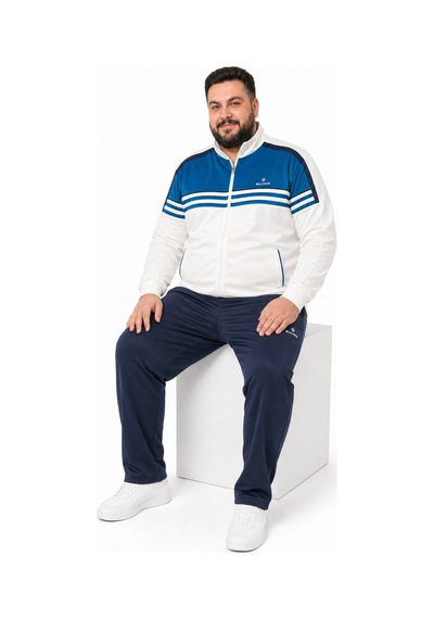 Elloks Erkek Battal Beden Fermuarlı Eşofman Takımı Beyaz