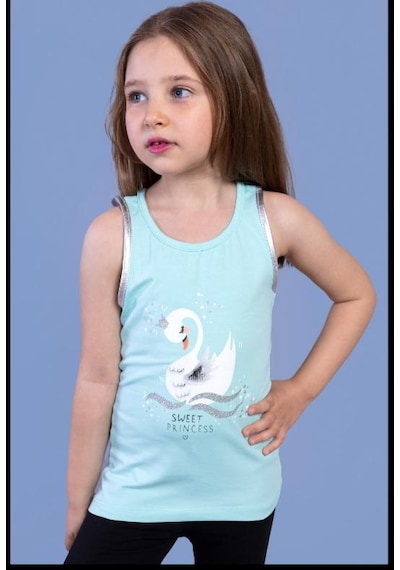 Toontoy Kids Toontoy Kız Çocuk Kuğu Baskılı Atlet Su Yeşili