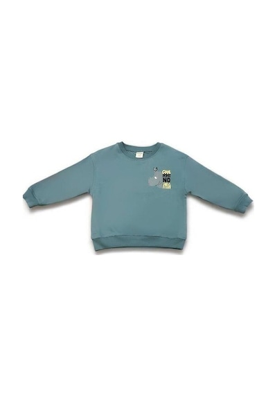 Zekids Erkek Çocuk Cool Rhino Baskılı Pamuklu Sweatshirt-14202 Indigo