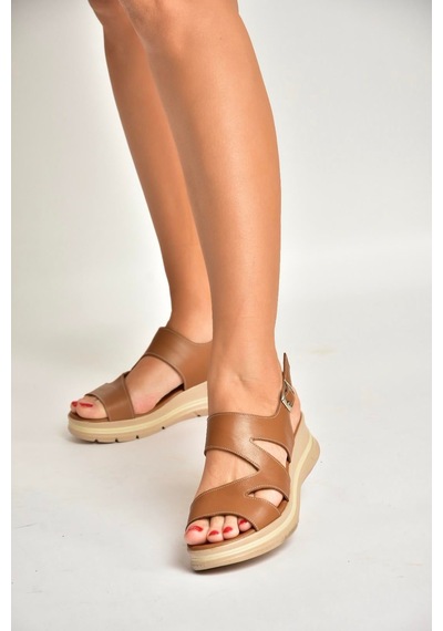 Fox Shoes Y555210403 Taba Hakiki Deri Kadın Sandalet Taba